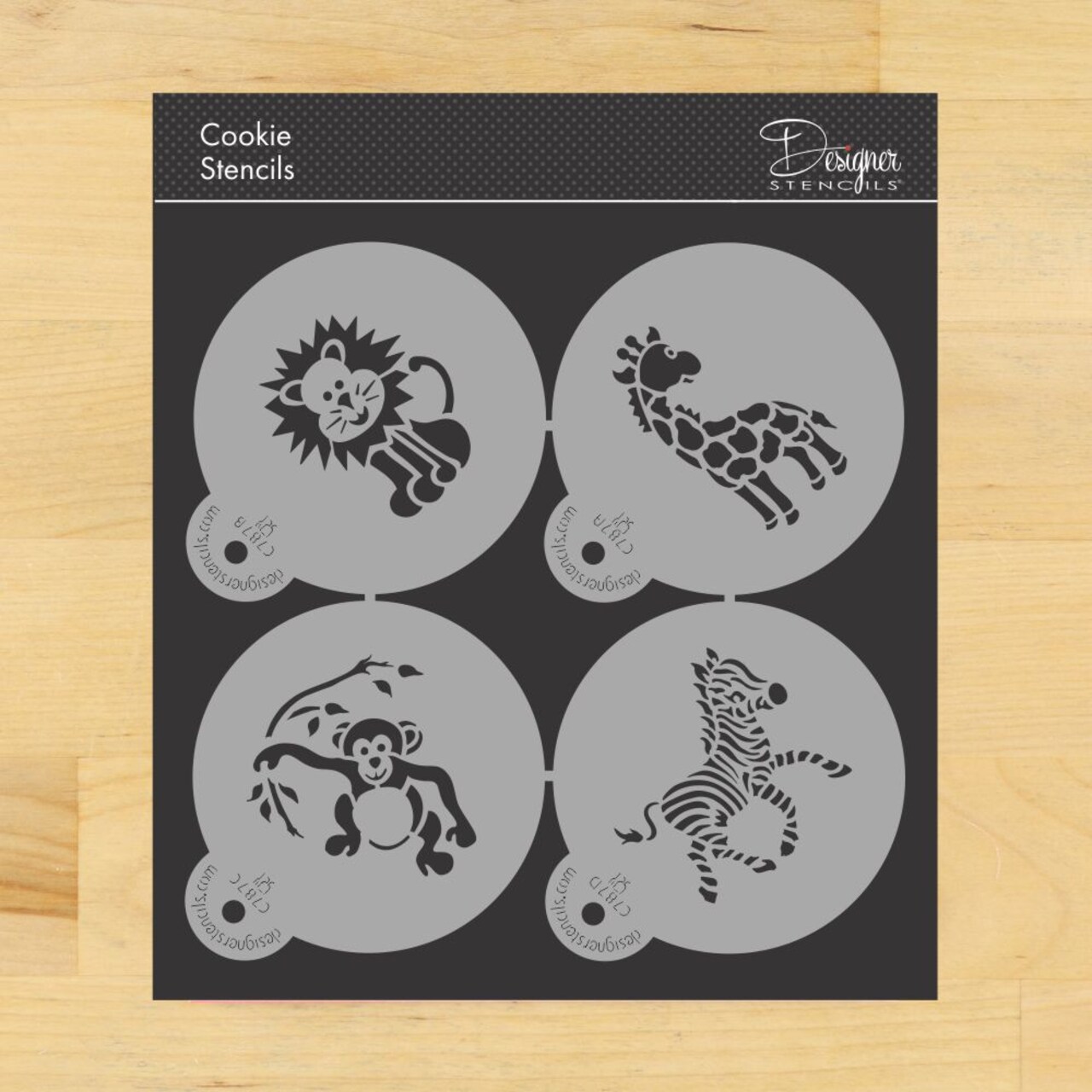 Jungle Animals Cookie Stencil Set | C787 by Designer Stencils | Cookie Decorating Tools | Baking Stencils for Royal Icing, Airbrush, Dusting Powder | Reusable Plastic Food Grade Stencil for Cookies | Easy to Use & Clean Cookie Stencil